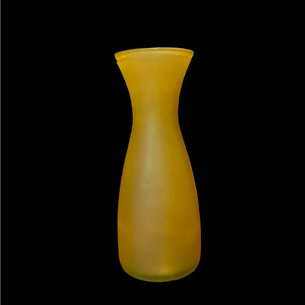 Vintage Yellow Satin Frosted Glass Vase 10.5" Mid Century Modern Flare Top